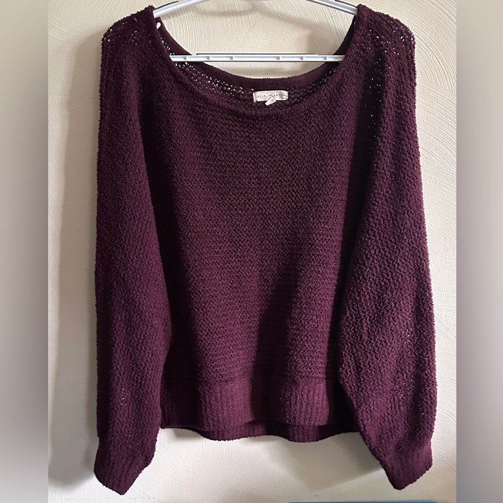LA HEARTS Maroon Lightweight Open Knit Balloon Sleeve Sweater - Large